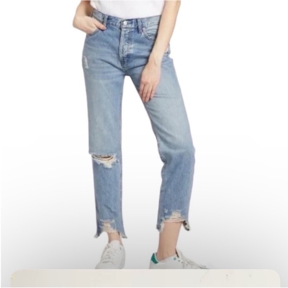 We The Free Denim - We the Free Mid Rise Indigo Distressed Jeans Size Sz 31 Button Fly